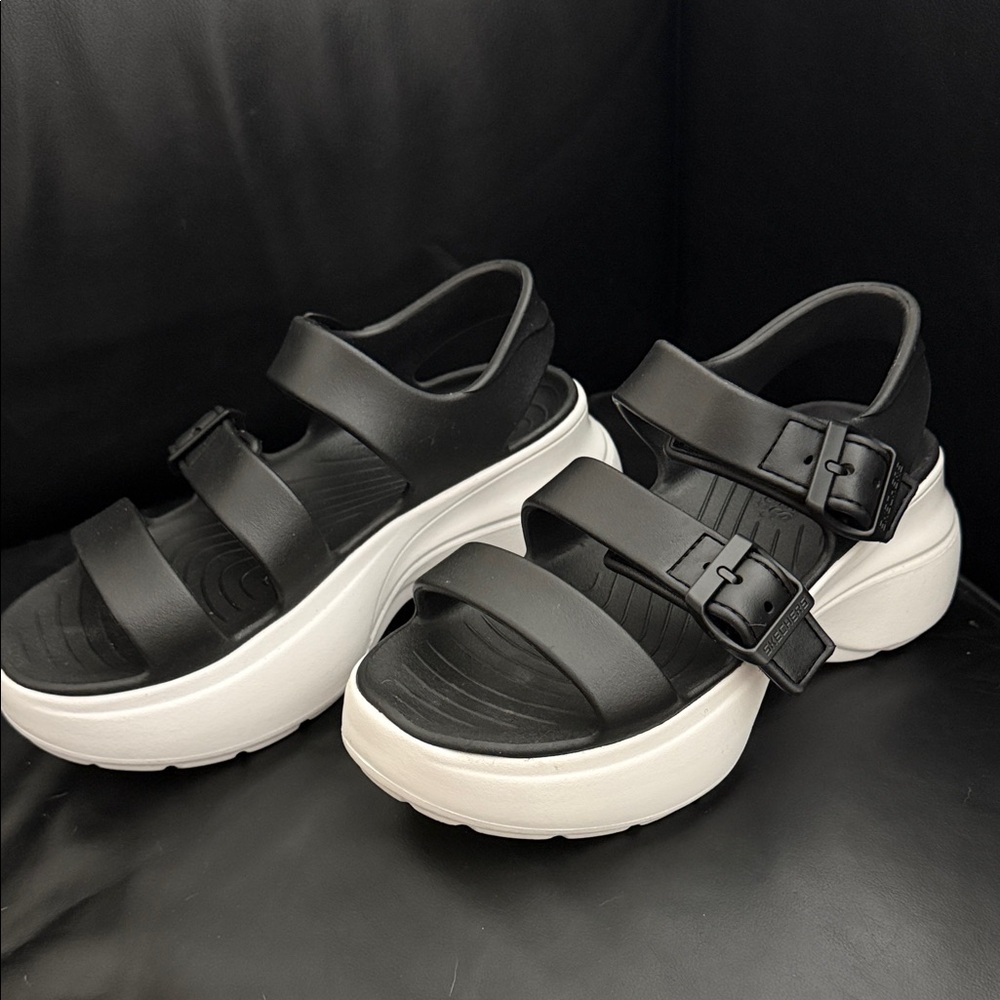 Skechers Black and White Platform Sandals